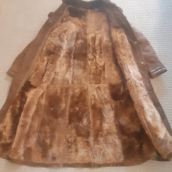 Classic Vintage Brown Genuine Sheepskin Shearling Long Coat Women's Size Small. - Picture 5 of 13